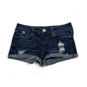 Aeropostale Low Rise Shorty Micro  navy blue denim shorts with frayed hem size 0